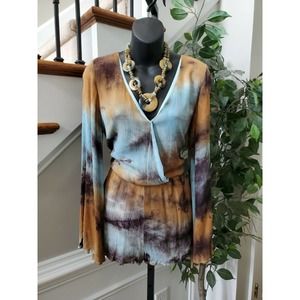 Loveriche Women Multicolor 100%Rayon V-Neck Love Sleeve Casual Romper Size Small